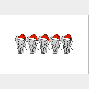 Five Grey Elephant Christmas Santa Hat Posters and Art